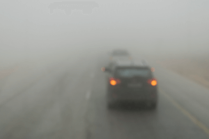car driving in smoky conditions
