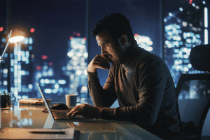 manager working late in office