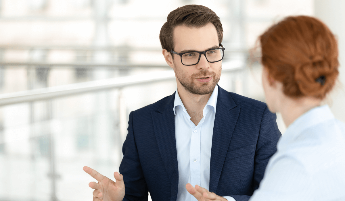 man and woman having a conversation