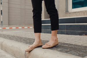 woman about to jaywalk