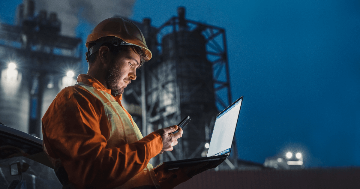 Construction employee working late.