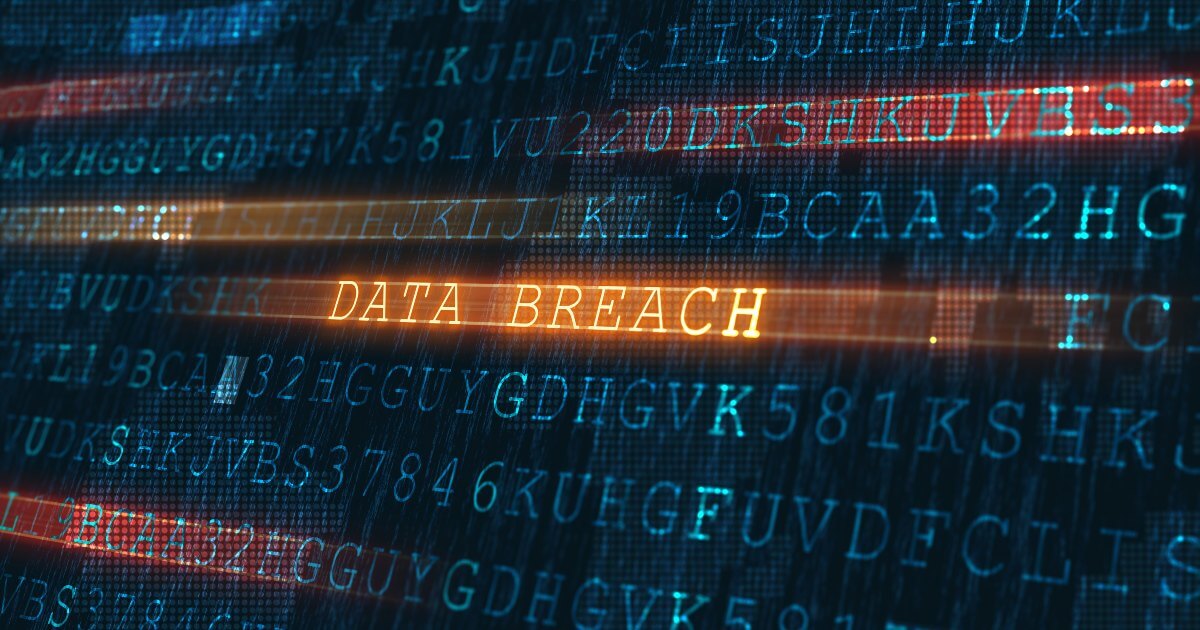 data breach in orange letters in code