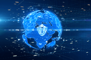 digital globe with a lock on it