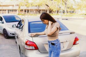 Injured woman after seatbelt failure accident in Sacramento, CA