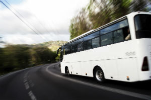 charter bus on the road